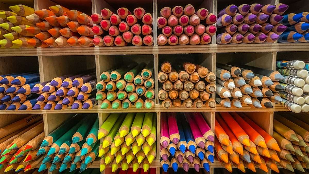 A collection of patterned and decorated pencils together