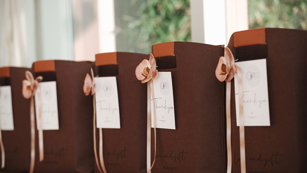 Party favour bags lined up ready for a children's celebration