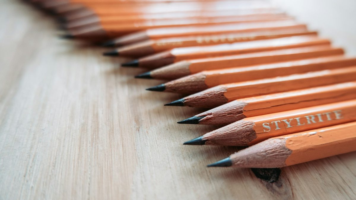 Close-up of the hexagonal barrel of a wooden pencil