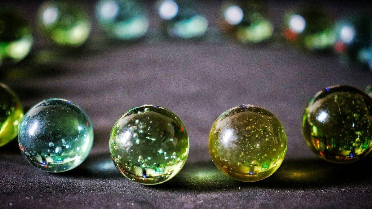 Glass marbles photographed close up