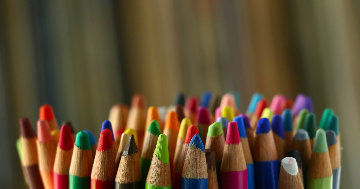 Colourful patterned novelty pencils photographed close up