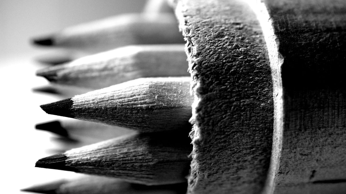 Macro detail of a sharpened pencil showing the wood grain and graphite core