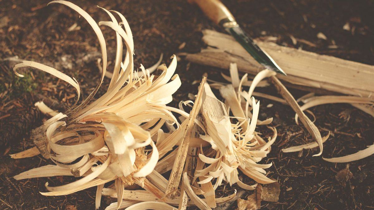 Wood being carved and whittled with a blade